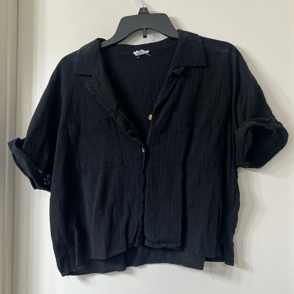 Cotton on black crop button down shirt size L